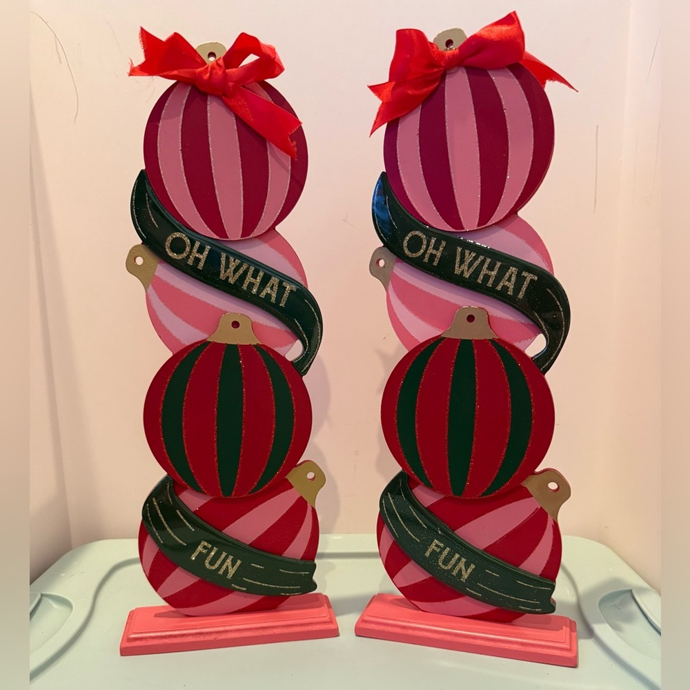 Festive Holiday “Oh What Fun” Ornament Decor- Set of 2- NWT